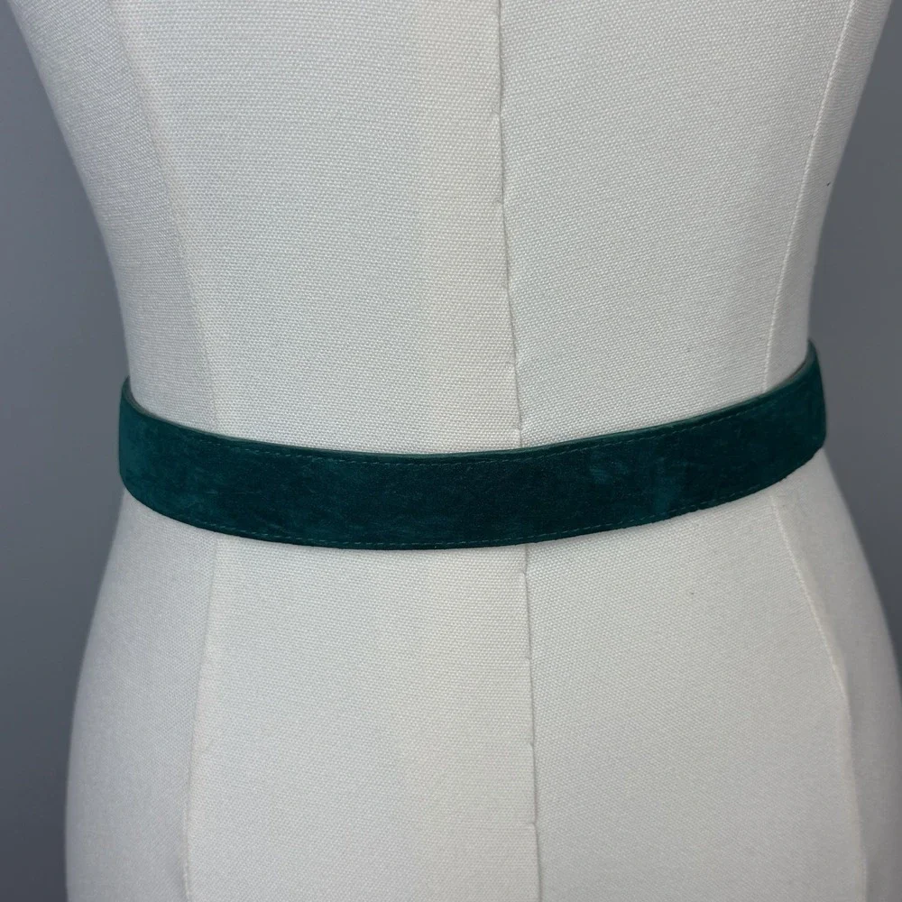 Kandell & Marcus Green Leather Belt Gold Tone Buckle Size Small USA Vtg
